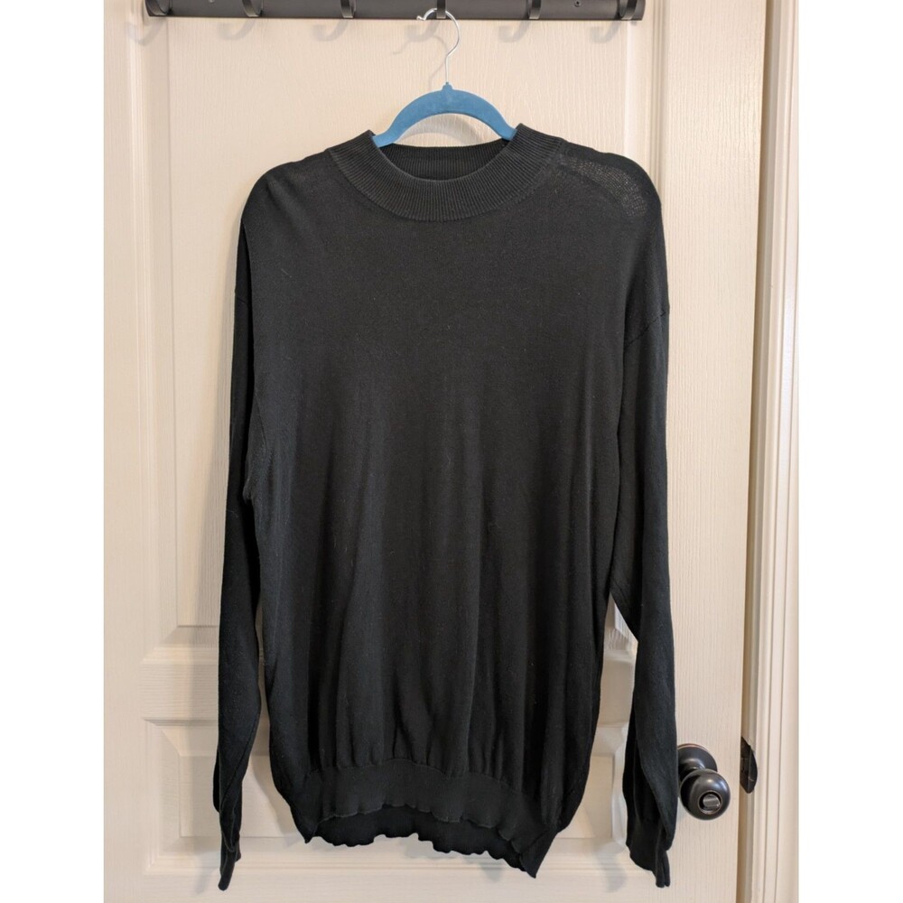 Murano Men's Pullover Lightweight Sweater Made In Italy Mock Neck Black Size L